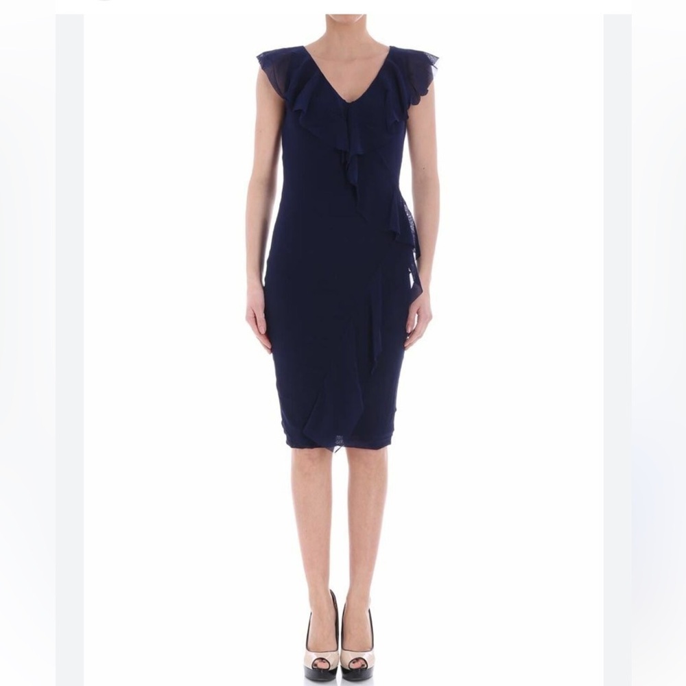 Fuzzi Blue Mesh Dress With Ruffles | M
